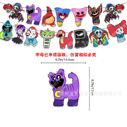 Cartoon Huggy Wuggy Birthday Decorations Party Supplies Smiling Critter Backdrop Balloons Banner Cake Topper Halloween Decor Set