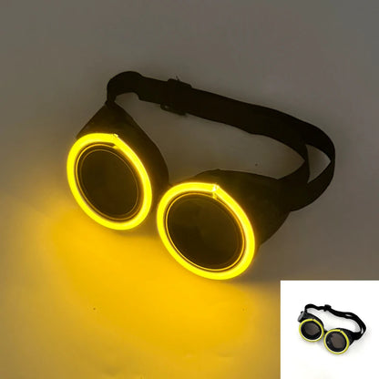 New arrive Round Shape LED Luminous Glasses with Dark Lens Rezz Style Neon Glow Goggles Glow in The Dark Night Club Party Props