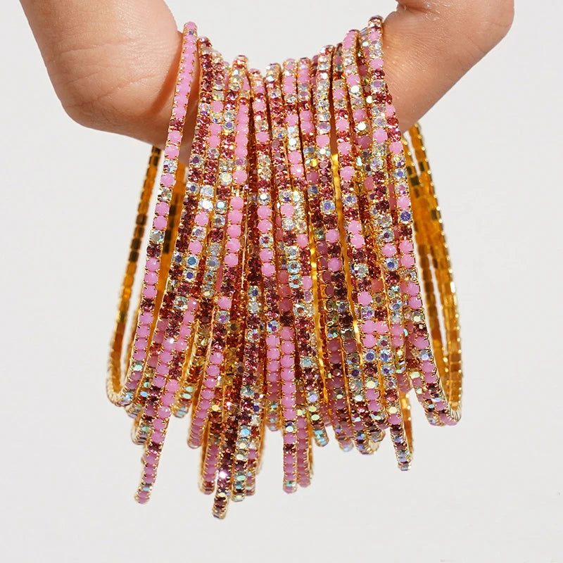 5pcs Fashion Colorful Acrylic Crystal Rhinestone Elastic Bracelet for