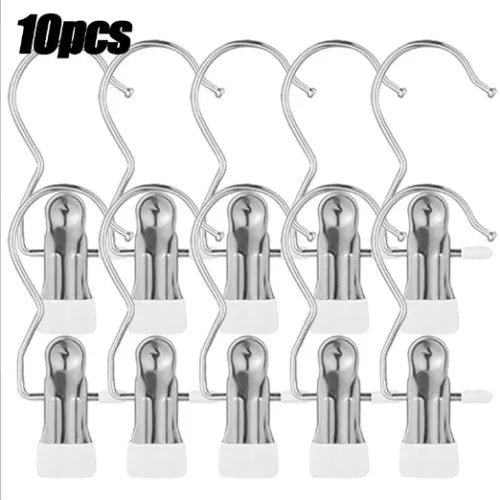 Premium Stainless Steel Clothes Pegs with Hooks - Space-Saving Laundry Hangers for Pants, Towels & Closet Organization