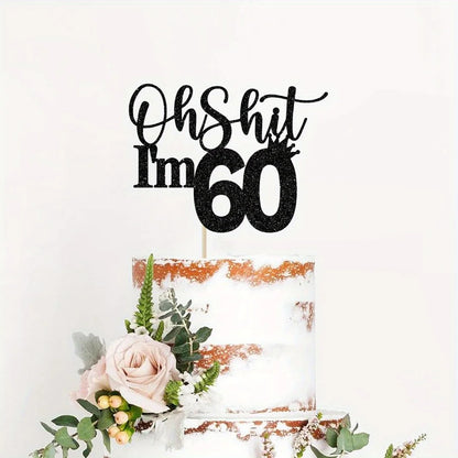 1pc 60th Birthday Cake Topper, Happy 60th Birthday Cake Decorations,Funny 60th Birthday Party Decorations Black Glitter