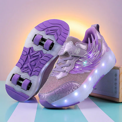 Kids' Light-up Roller Skates, 4-wheel Skate Shoes With Rechargeable LED Lights, Casual Breathable Sports Shoes for Students, Detachable Wheels