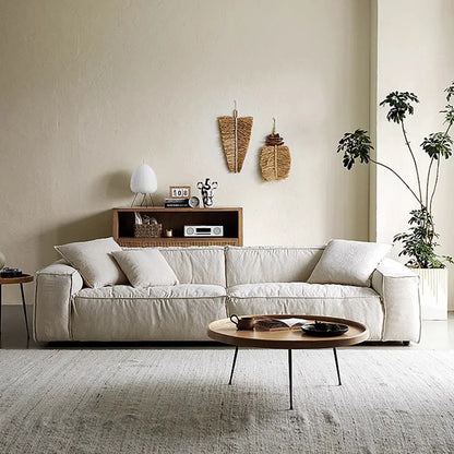 Linen fabric sofa small living room tofu block three-seater inline retro sofa