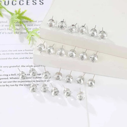 Maximum 36 Pairs Shiny Zircon Stud Earrings Set for Women Men Daily Versatile Chic Silver Color Crystal Ear Jewelry Accessories