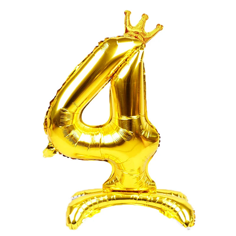 32 Inch Gold Number Stand Foil Balloons with Crown Digital Figures Globos 0-9 Birthday Party Wedding Decoration Kids Baby Shower