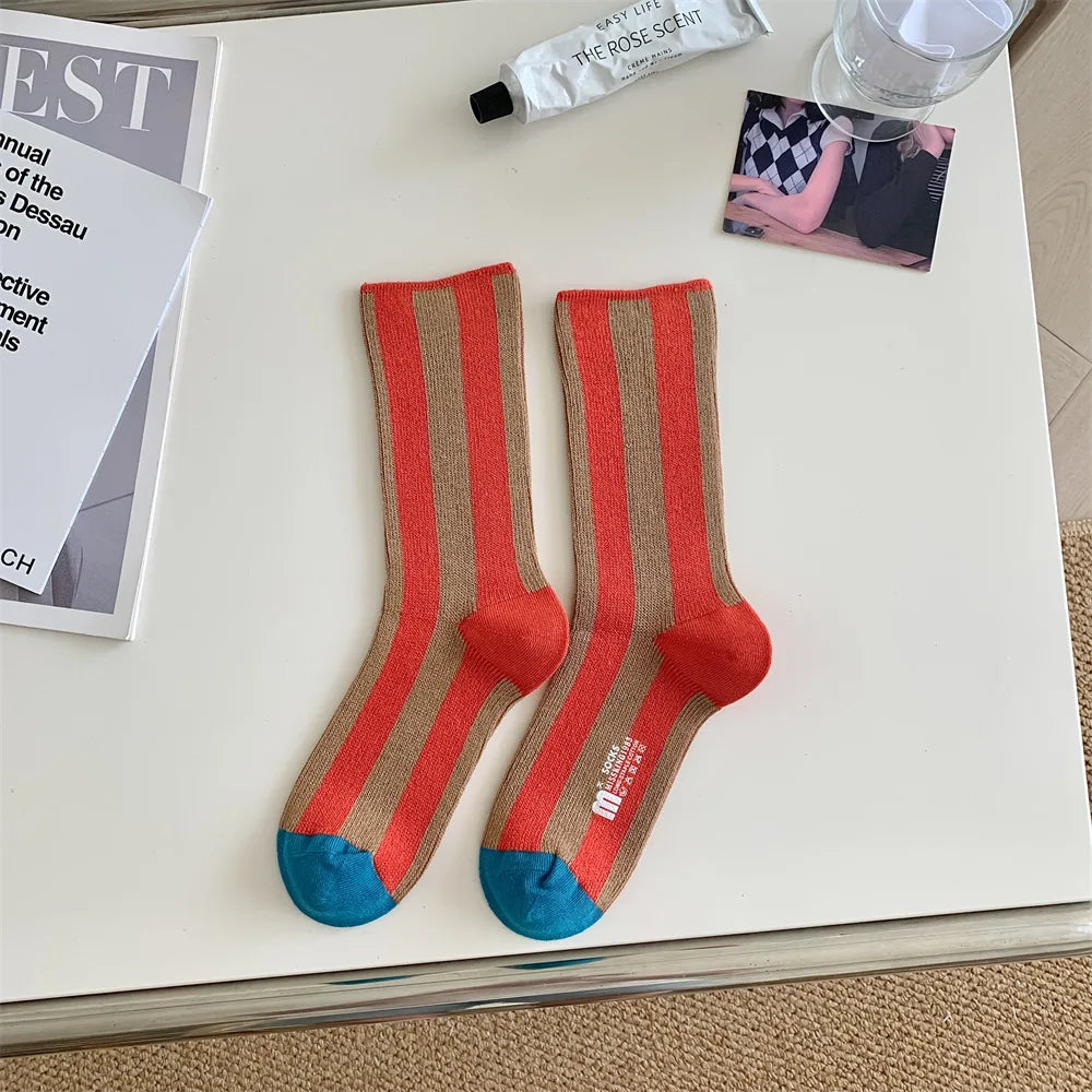 1Pairs Striped Funny Socks Korean Japanese Man Women Design Unisex Fashion Trendy Crew Stockings