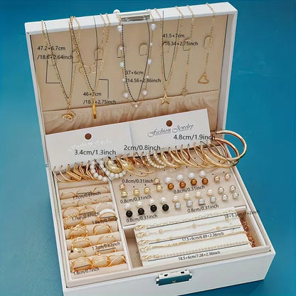86 Pcs Fashion Jewelry Set For Women Pearl Alloy Earrings Necklaces Rings Bracelets Stackable Boho Jewelry Party Daily No Box