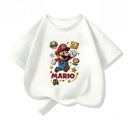 Oversized Kids Cotton T-shirt Super Mario Bros Cartoon Graphic Tees Boys Girls Harajuku Short Sleeve Casual Tops Toddler Clothes