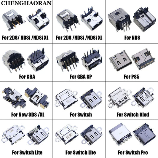 2pcs For NDS NDSL NDSi XL Power Socket Charging Port For GBA GBASP Link Connector For Switch / Lite / Oled / Pro NS Console