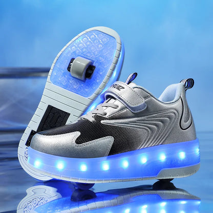 Two Wheels Children's Led Light Roller Skate Shoes For Kids Boys Girls Luminous Sneakers Skateboard USB Charging