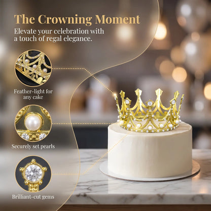 Gold Rhinestone Crown Cake Topper Pearl Tiara Baby Shower Wedding Birthday Party Cake Decorations