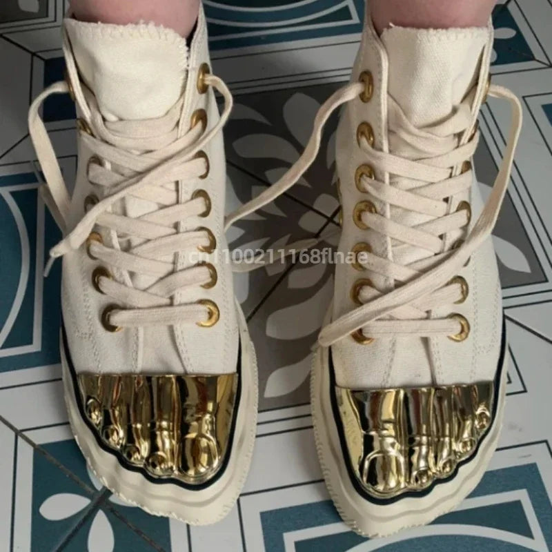 Men's and Women's Gold Toed Board Shoes, Adult Lace Up Flat Cloth Shoes, High-end Street Dance Stage Performance Shoes