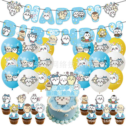 kawaii Chiikawa Birthday Party Disposable tableware Banner Cake Topper Hanging Flag Latex Foil Balloons Birthday Decorations Toy