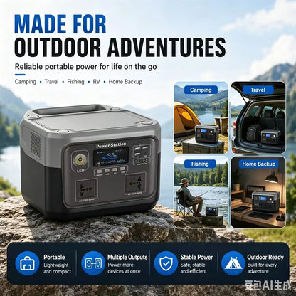 800W 46Ah Portable Power Station 600W/800W 589WH Solar Generator Backup PowerBank for Outdoor Camping, Home Emergency, RV Travel