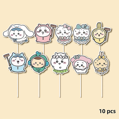 Chiikawa Anime Cake Toppers Set,Cute Kawaii Character Cupcake Picks Decorations for Kids Birthday Back to School Party