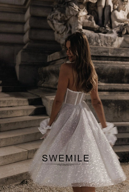 Glitter Wedding Dresses Sweetheart Prom Dresses Short Mini Bridal Gowns After Party Bride Robes Vestidos De Novia Customized