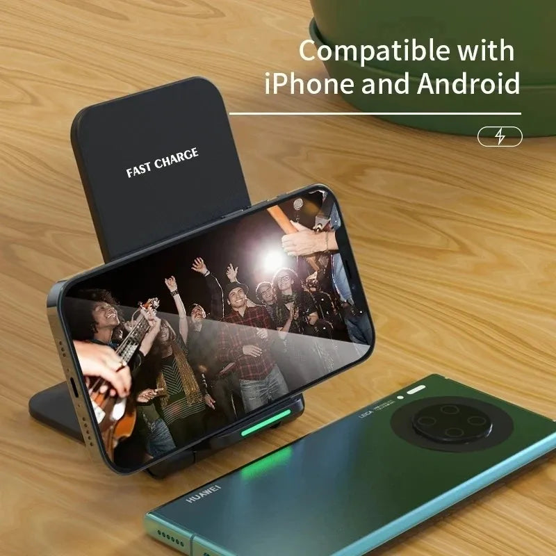 Wireless Fast Charger For IPhone17 16 15 14 13 12 ProMax11 Stand Fast Charging Charger for Samsung Note 20/10 S24 Ultra Foldable