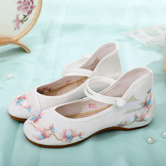 Fashion Ethnic Chinese Style Women Shoes Hanfu Single Canvas Zapatos Elegant Casual Vintage Woman Embroidered Cloth Shoes