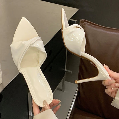 Aneikeh 2026 Summer Pointed Toe Wrinkle Designer Sexy Thin High Heels Woman Slippers Stripper Banquet Prom Slides Ladies Shoes