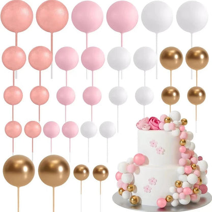 32Pcs Ball Cake Toppers Mini Balloon Cake Topper Sticks Cupcake Foam Ball Kids Jungle Birthday Party Cake Decoration Baby Shower
