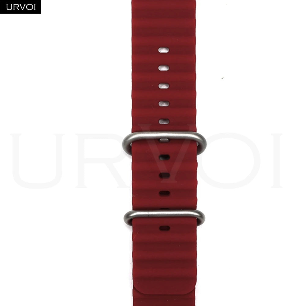 URVOI Ocean Band for Apple Watch Ultra 4 3 2 Strap Series 12 11 10 SE Sport Band for iWatch Silicone Wristband Black Buckle 49mm