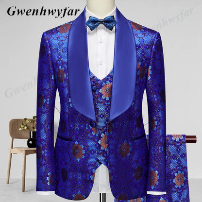 Gwenhwyfar Wheat-gold Patterns Suits of Men 2026 Autumn Party Suits Include Plain Gold Lapel Blazer Patterns Vest Slim Pants