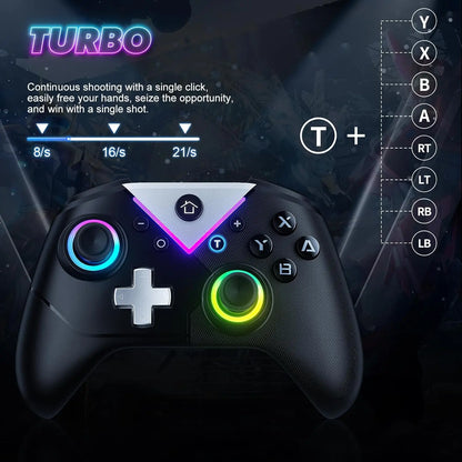 Game Controller for Switch Lite/OLED/PC/Steam BT Wireless RGB Gamepads Hall Effect,Turbo,Macro,6 Gyro Axis,Dual Vibration Motors