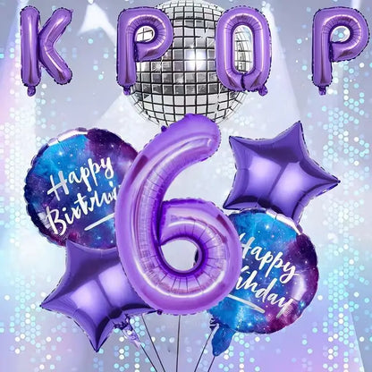 10Pcs/set Purple K-Pop Music Theme Birthday Balloons Decoration 0-9 Number Birthday Parties Photo Backdrops Perfect Social Gift