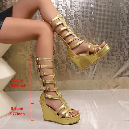 Spring Summer Ultra High Heel Wedge Fashion Roman Sexy Platform Open Toe Versatile Women Sandals