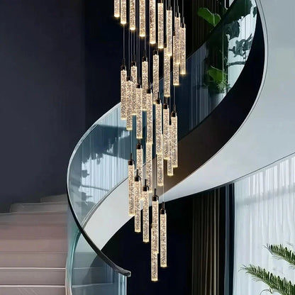 Nordic Minimalist Crystal Chandeliers Staircase Chandeliers Ceiling Lights Loft Double-Floor Rotating Minimalist Pendtant Lamps