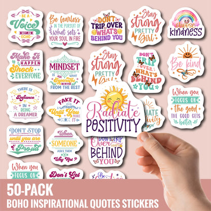 50 Pack Motivational Quote Stickers – Aesthetic Waterproof Vinyl, UV Printed, Durable & Tear-Resistant. Perfect for Journals