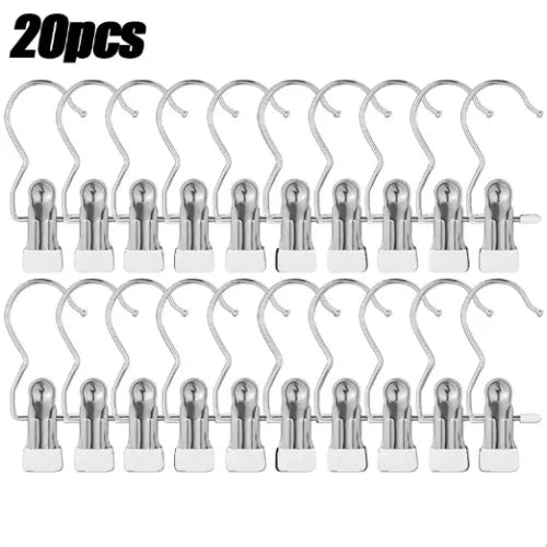 Premium Stainless Steel Clothes Pegs with Hooks - Space-Saving Laundry Hangers for Pants, Towels & Closet Organization