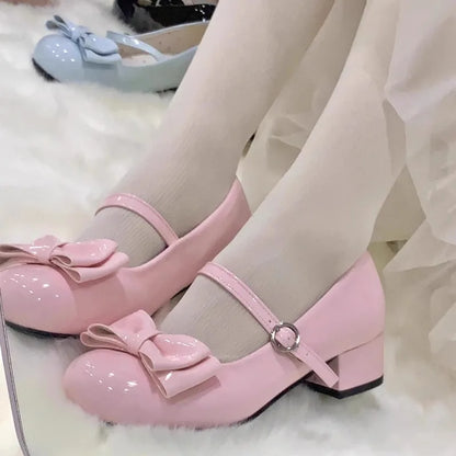 Shallow Mouth Small Leather Shoes Summer New Round Toe Cute Bow Versatile Kitten Heel Single Shoes