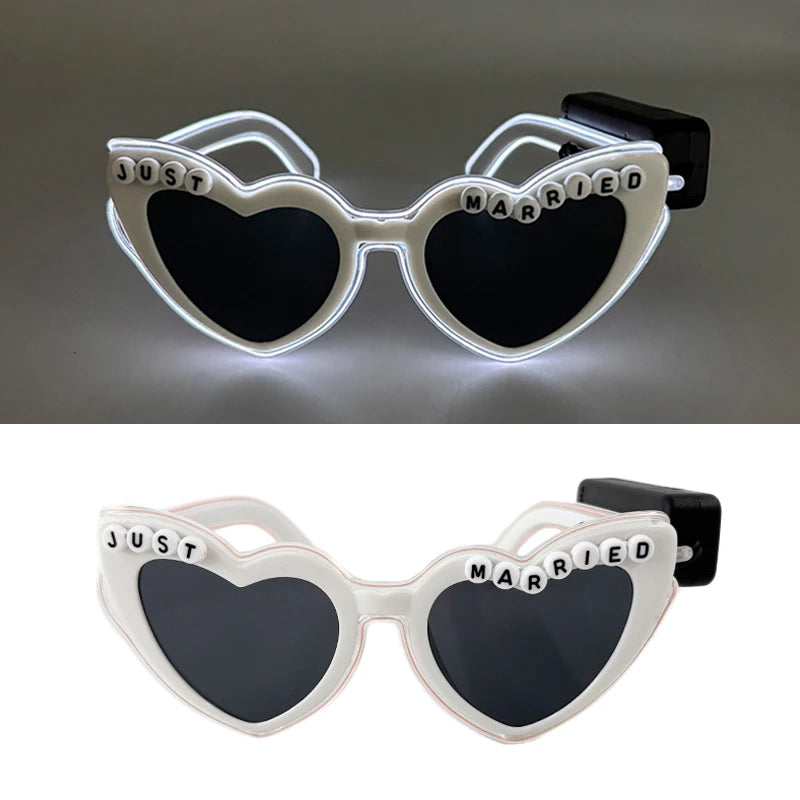 Wireless Luminous Just Married Glasses Glow in the Dark Glasses LED Light Up Glasses for Wedding Bride to Be Party Props