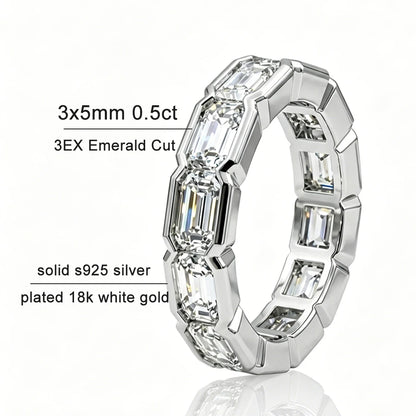 KNOBSPIN 3x5mm Emerald Cut Moissanite Eternity Band Ring D VVS1 Lab Created Diamond S925 Sterling Silver Wedding Rings for Women