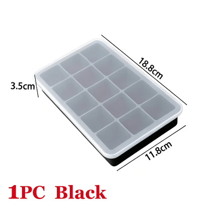 15 Grids Ice Cube Trays 100% Food Grade Silicone Ice Molds Easy Release Flexible Ice Cubes Mould with Lid for Whiskey Cocktail