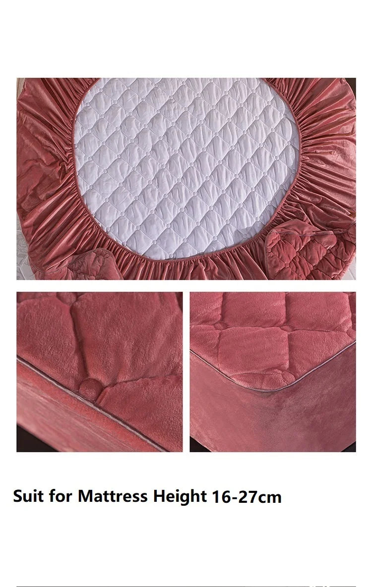 Plush thickened quilted mattress cover warm and soft crystal cotton sheet quilted mattress cover does not include Pillowcase