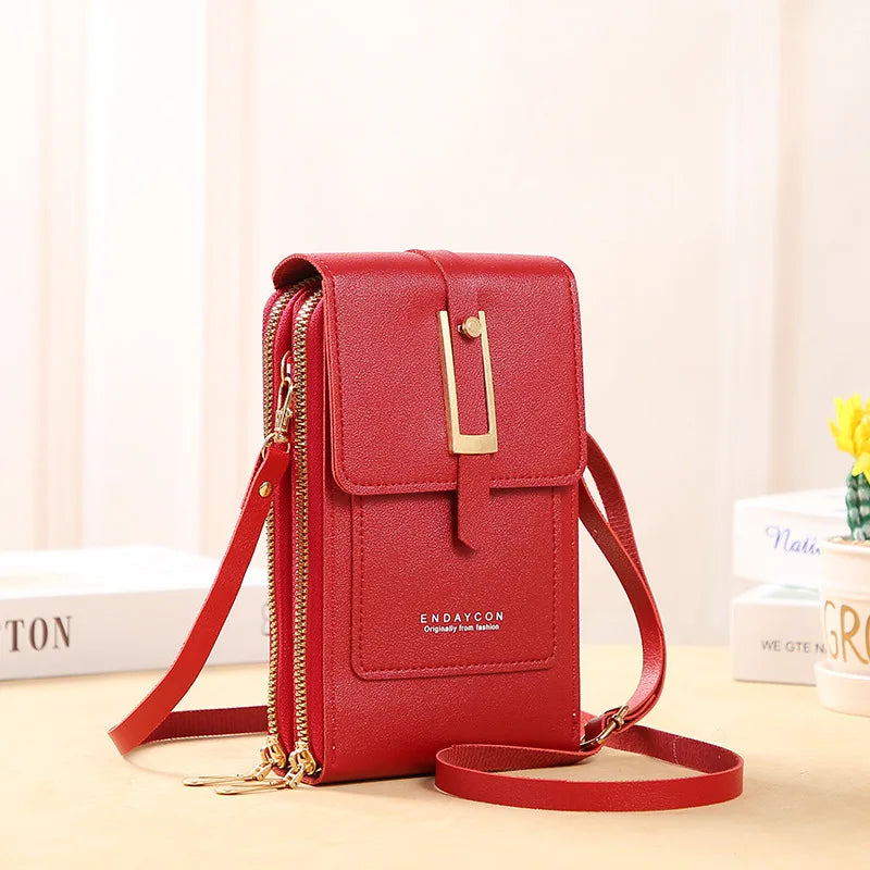 Women’s Mini Crossbody Handbag Purse, Touch Screen Phone BagS, Multi Card Zipper PU Leather Shoulder Bags for Daily Shopp Dating