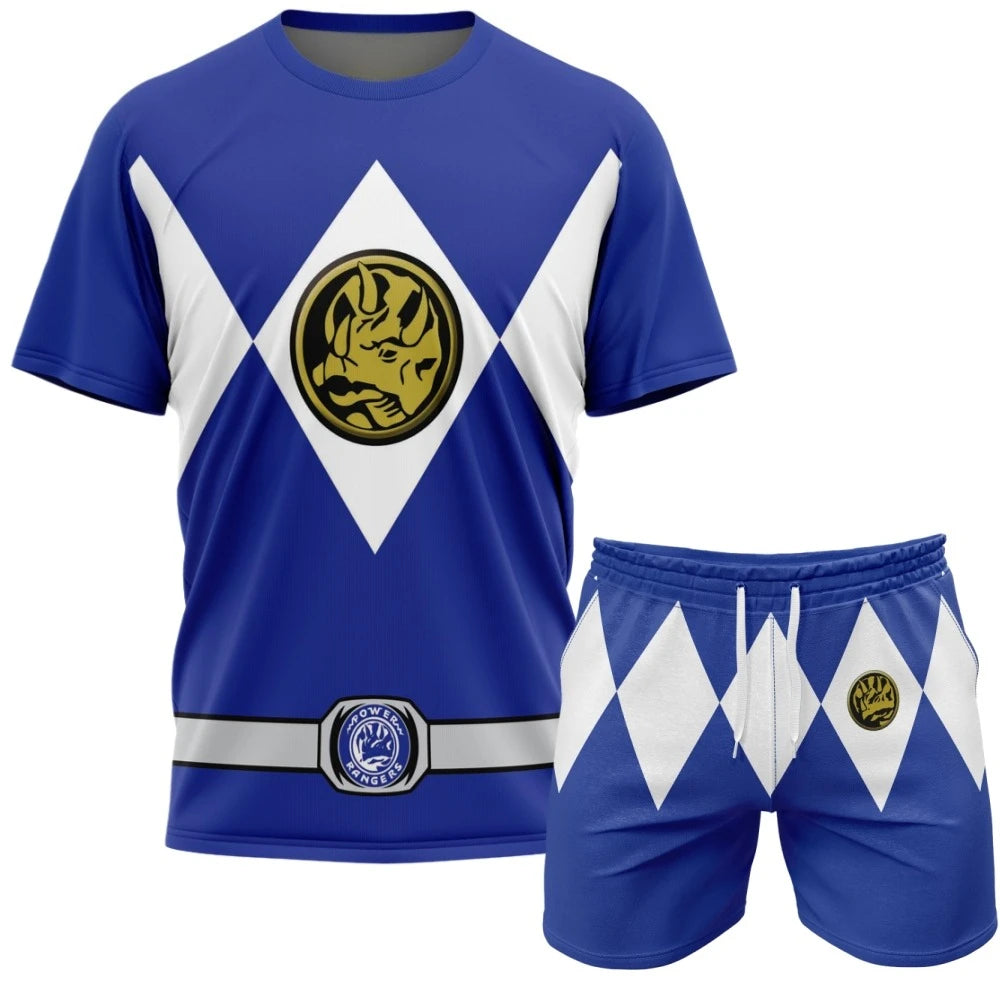 2026 Summer New Bandai Power Rangers Tee Shorts Men Women Oversized Breathable Quick Drying Fitness Running Sportswear Set ﻿