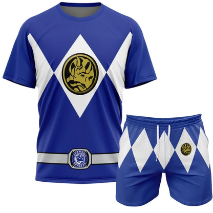 2026 Summer New Bandai Power Rangers Tee Shorts Men Women Oversized Breathable Quick Drying Fitness Running Sportswear Set ﻿