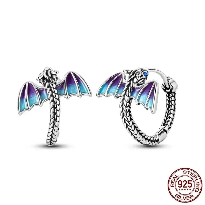 925 Sterling Silver Purple Baby Dragon Flying Dragon Cub Pendant Charm Fit Original Charms Bracelets Women DIY Jewelry Gift