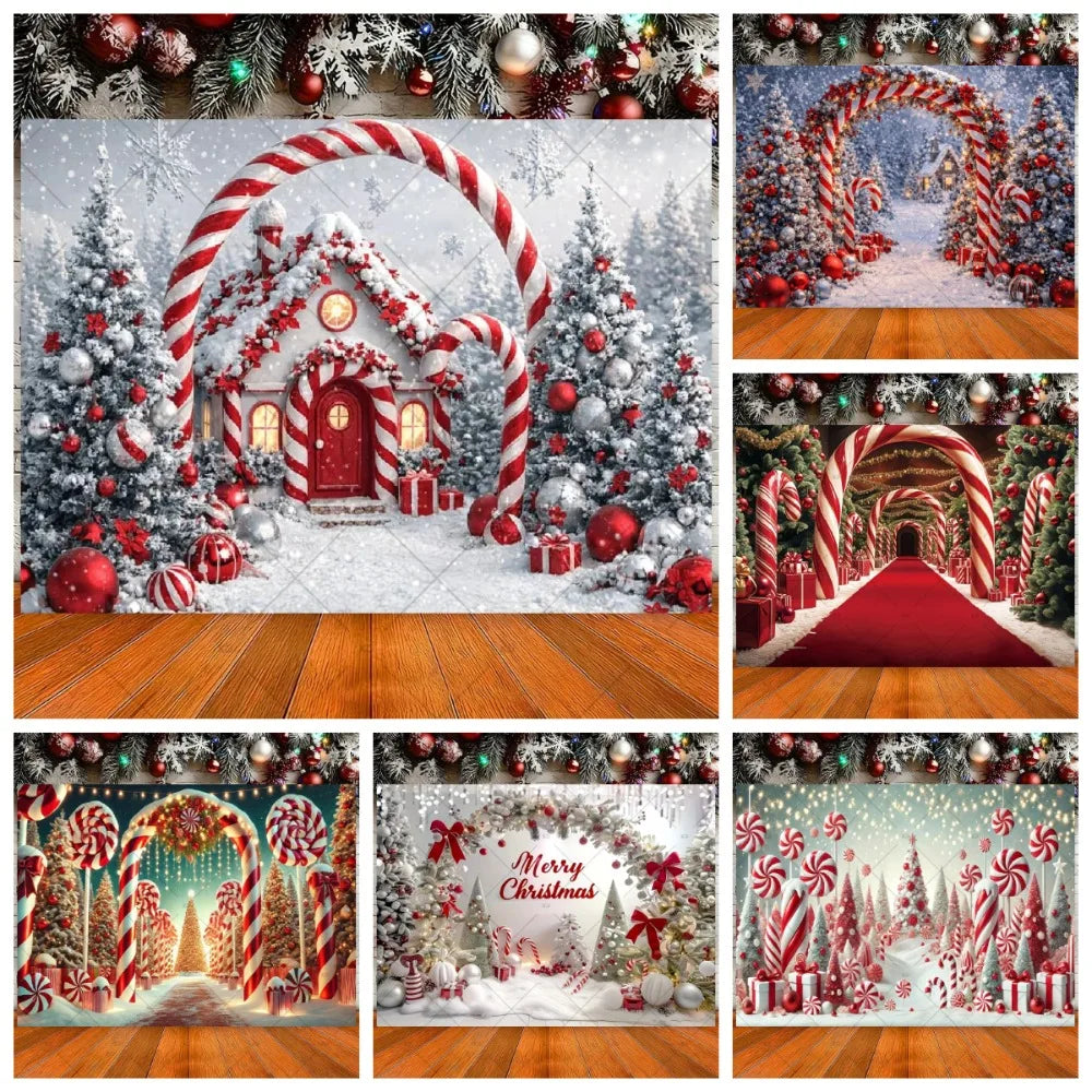 Winter Christmas Candy Vine Arch Theme Banner Background, Children's Birthday Party, Home Decoration Photography Backdrop Cloth