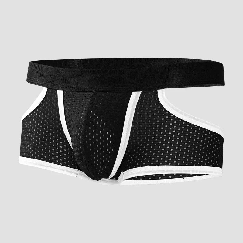 Men's Ice Silk Gunpowder Style Separated Underwear with Breathable Mesh, Summer Lightweight Briefs with Flat Front Design