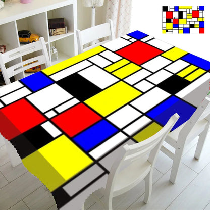Modern Abstract Mondrian Pattern Tablecloth Table Cover Cloth Rectangle Square Minimalist Geometric Home Kitchen Decor