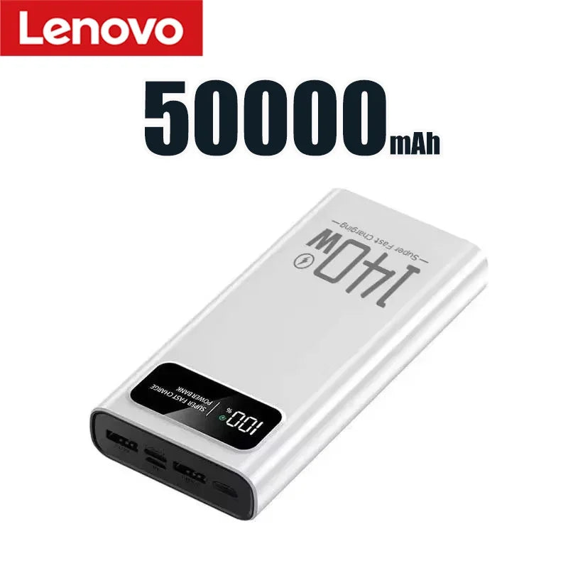 Lenovo 500000mAh High Capacity Power Bank 140W Super Fast Charging Battery Pack LED Digital Display Powerbank For Xiaomi IPhone