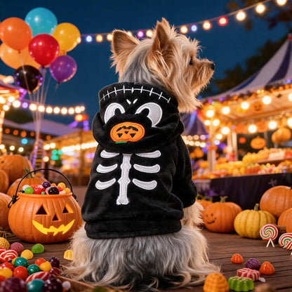 Halloween Pet Hoodie Fleece Dog Sweater Pumpkin Skeleton Cat Costume Warm Plush Coat for Small Medium Dogs Cats Puppy Winter