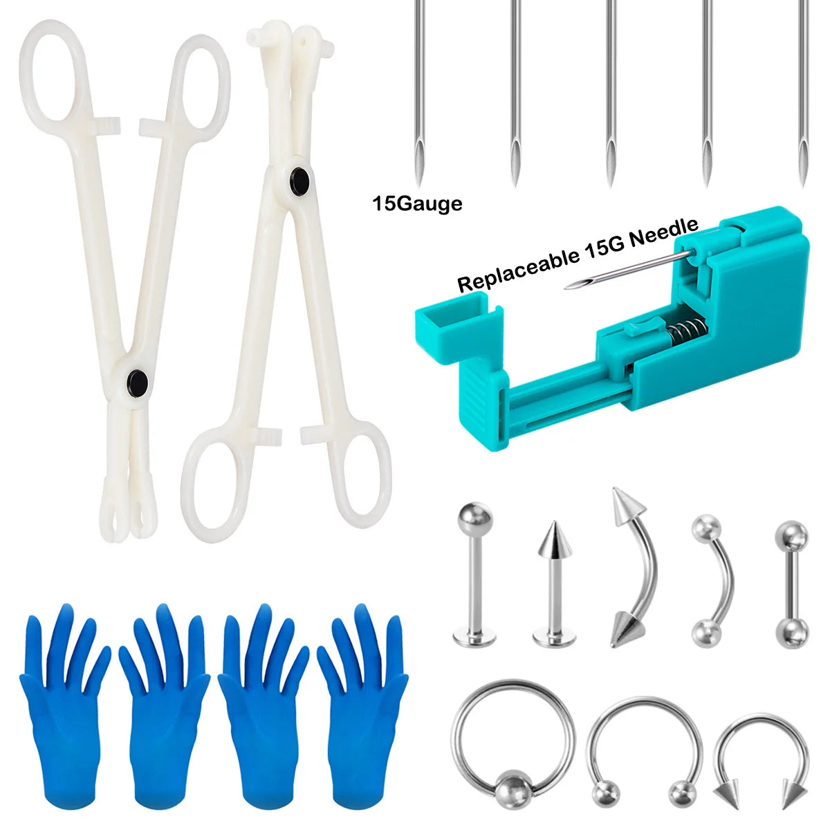 Body Piercing Tool Kit Easy to Use Body Piercing Gun Lip Nose Tongue Cartilage Eyebrow Navel Piercing Jewelry for Women Men