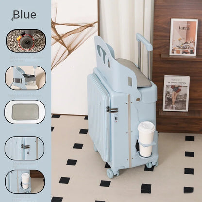 New Suitcase for Children Can Sit 20/22/24 Inch Ride on Luggage Front Opening Sturdy Thickened Travel Suitcase with Cup Holder
