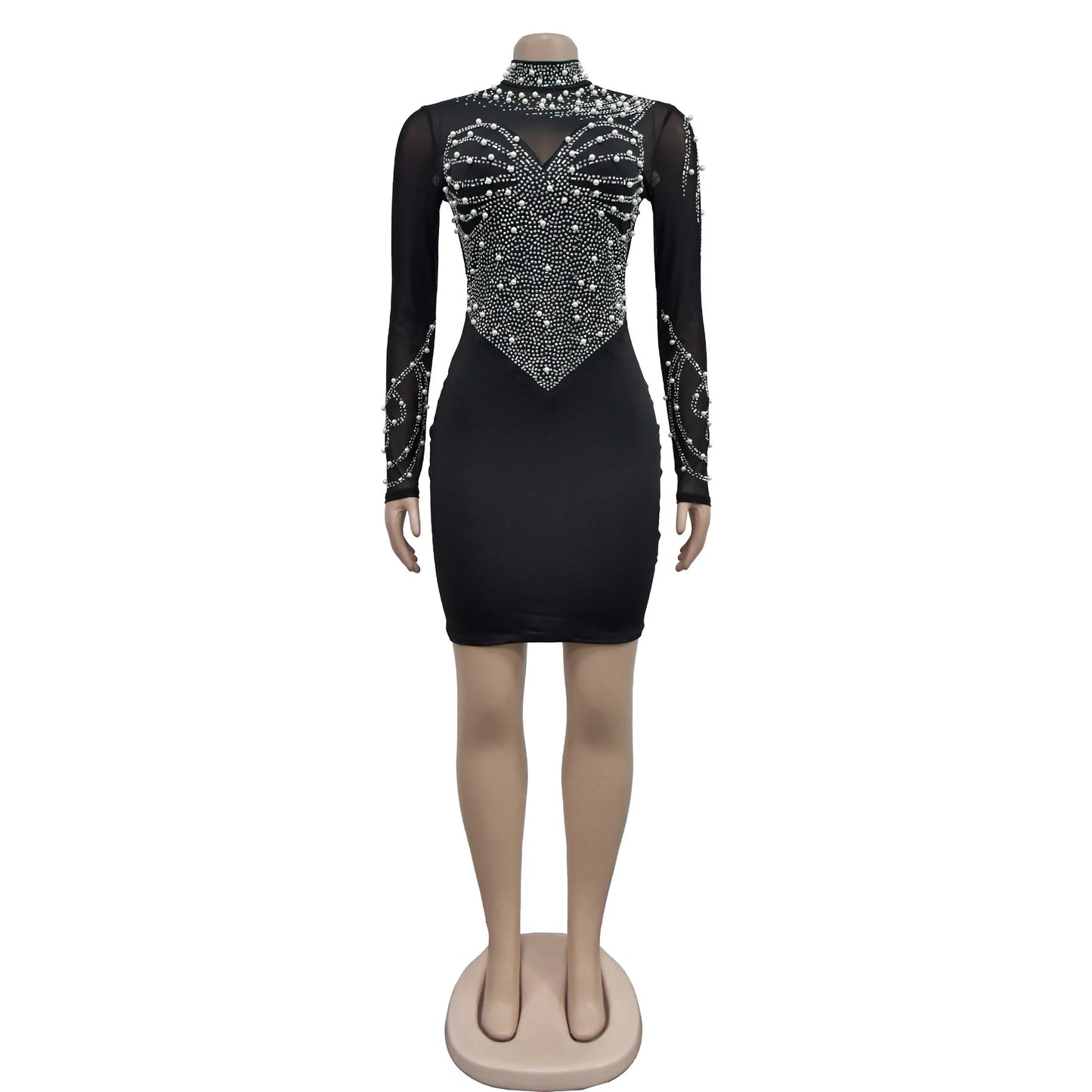 CM.YAYA Women Long Sleeve Mesh Diamonds Hot Rhinestones Mini Dress 2024 Summer Evenning Sexy Party Night Club Dresses Vestidos