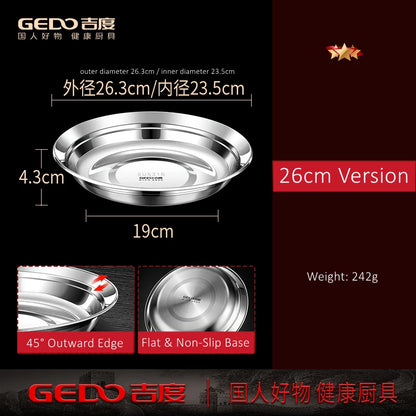 20~26cm Diameter Pure 316L Stainless Steel Plate LFGB Certified 99.9% Anti-bacterial Dinning Platter Fall Resistant Tableware